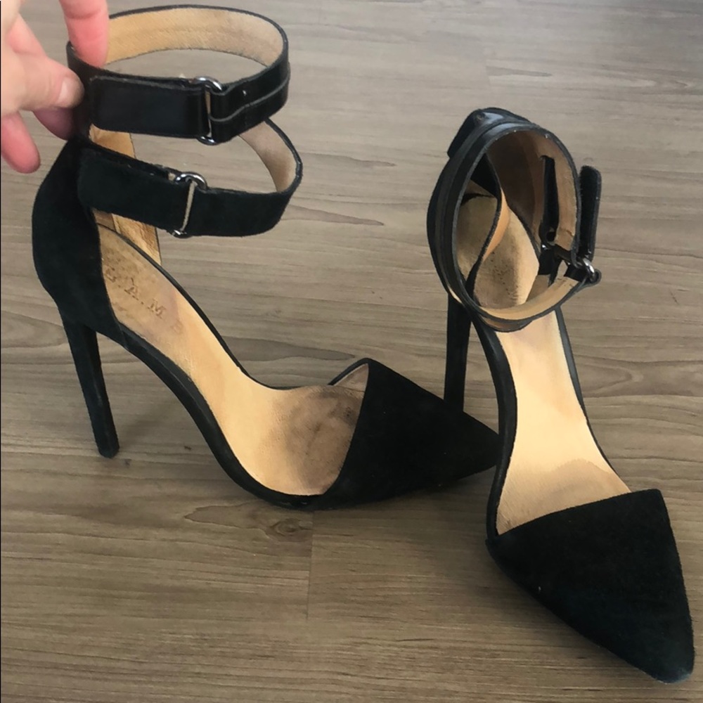 L.A.M.B. suede ankle strap heels